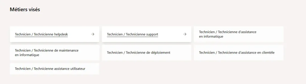 L’image présente les débouchés de la formation technicien informatique Studi. Les métiers visés incluent : technicien ou technicienne helpdesk, support, d’assistance en informatique, de maintenance, de déploiement, d’assistance utilisateur et d’assistance en clientèle. Ces postes couvrent les différents rôles de support technique dans les entreprises.